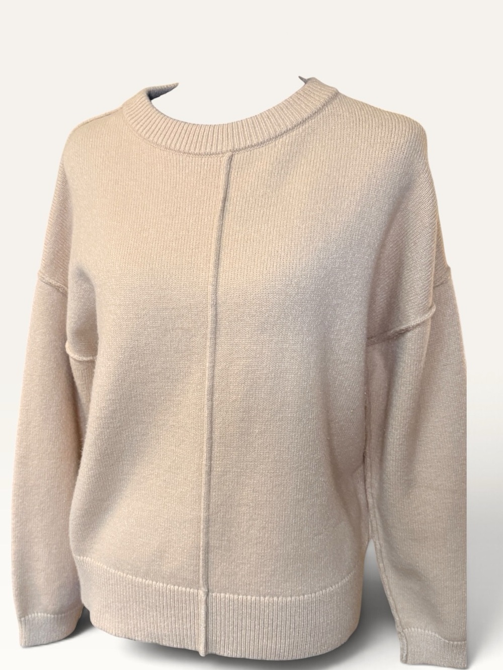Women's Cream Crewneck Sweater - Soft Rib Trim size M